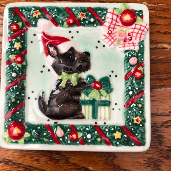 Mary Engelbreit Scottie Christmas Scottish Terrier Ceramic Mini Plates - Picture 6 of 8
